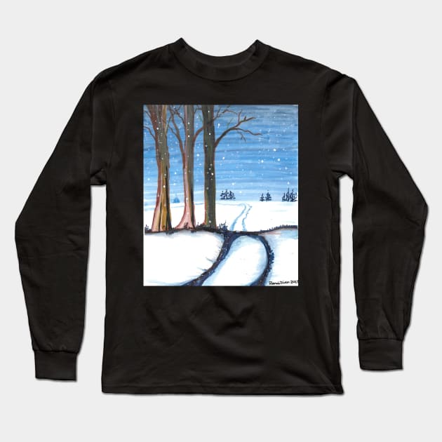 Snow Road Long Sleeve T-Shirt by ReneeDixonArt